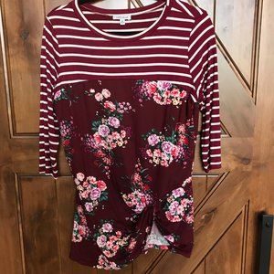 Striped Floral top with Knot detail